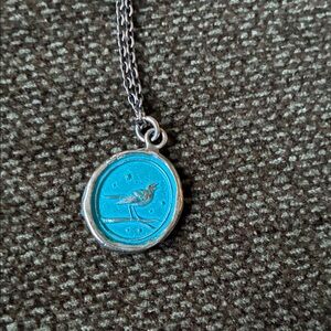 Pyrrha nightingale talisman necklace, capri blue glass